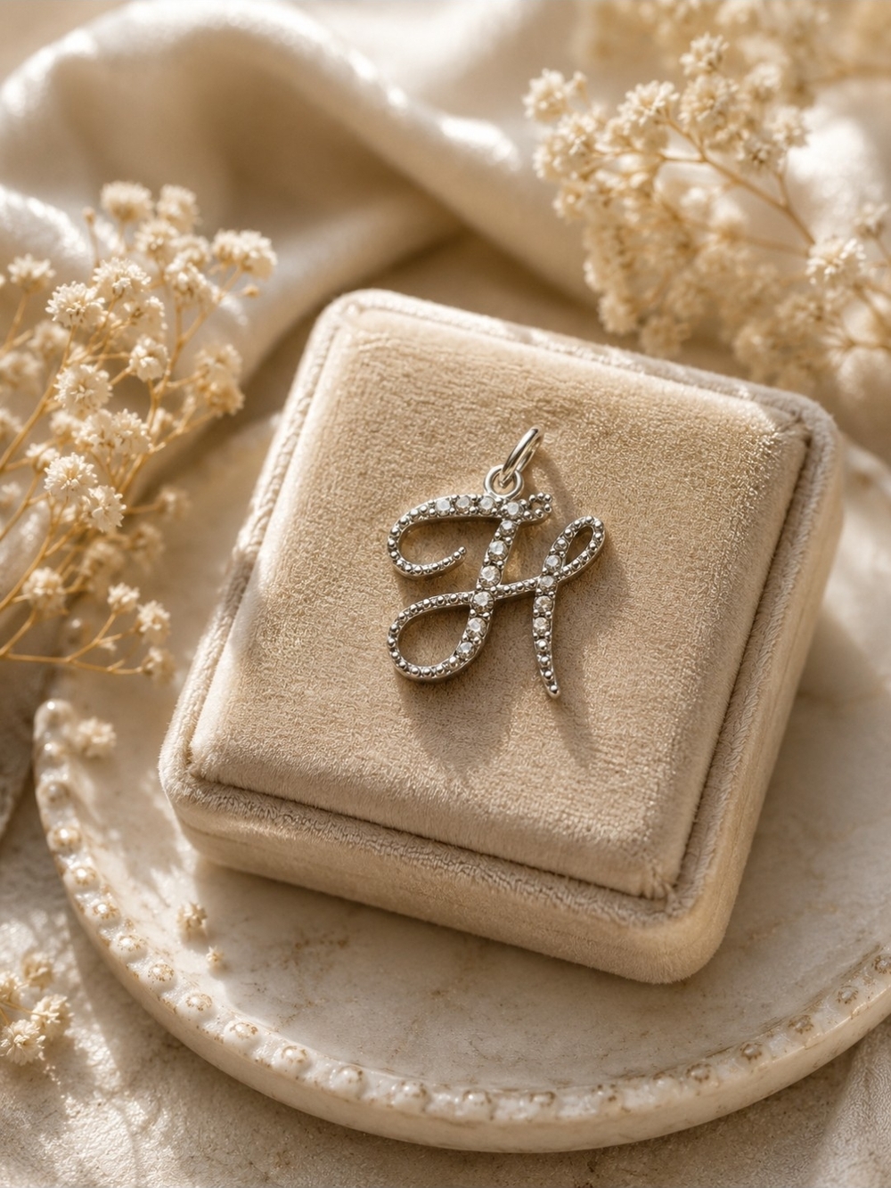 Monogram 'H' Crystal Initial Pendant Necklace - Silver